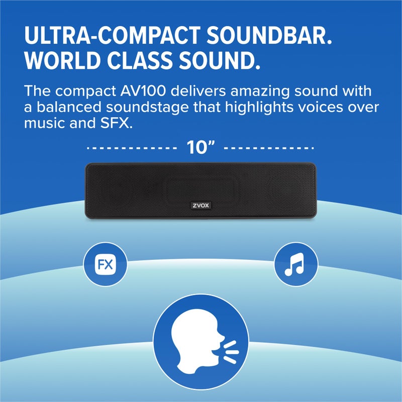 ZVOX AccuVoice AV100 Compact TV Soundbar Speaker with 6 Levels of Voice Boost, Black - Image 5